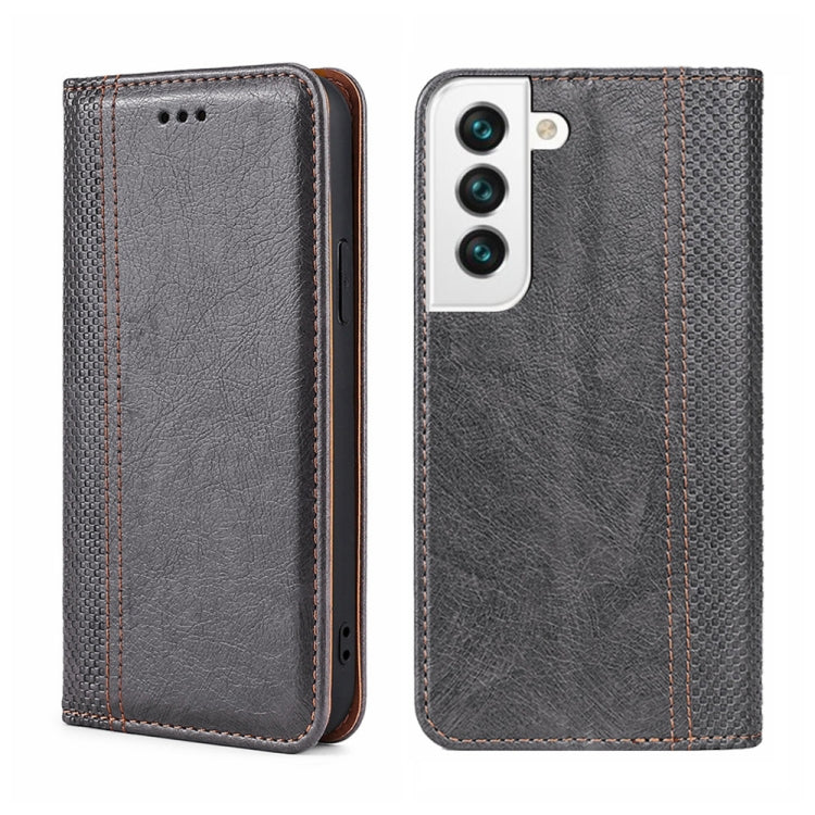 For Samsung Galaxy S22 5G Grid Texture Magnetic Flip Leather Phone Case