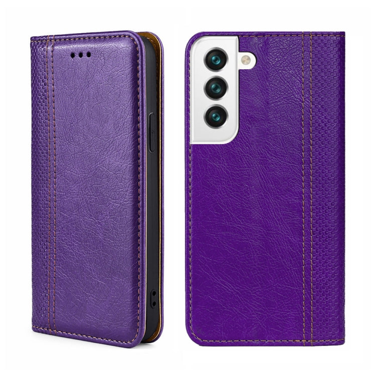 For Samsung Galaxy S22 5G Grid Texture Magnetic Flip Leather Phone Case