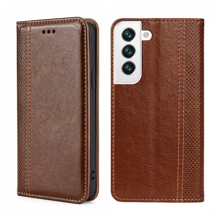 For Samsung Galaxy S22 5G Grid Texture Magnetic Flip Leather Phone Case