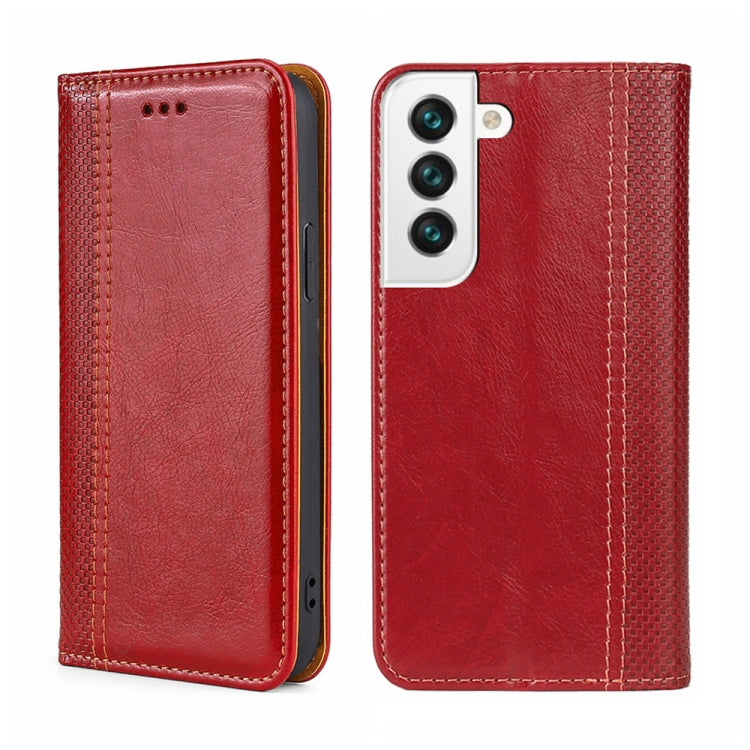 For Samsung Galaxy S22+ 5G Grid Texture Magnetic Flip Leather Phone Case