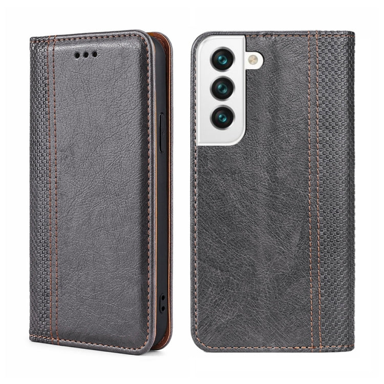 For Samsung Galaxy S22+ 5G Grid Texture Magnetic Flip Leather Phone Case