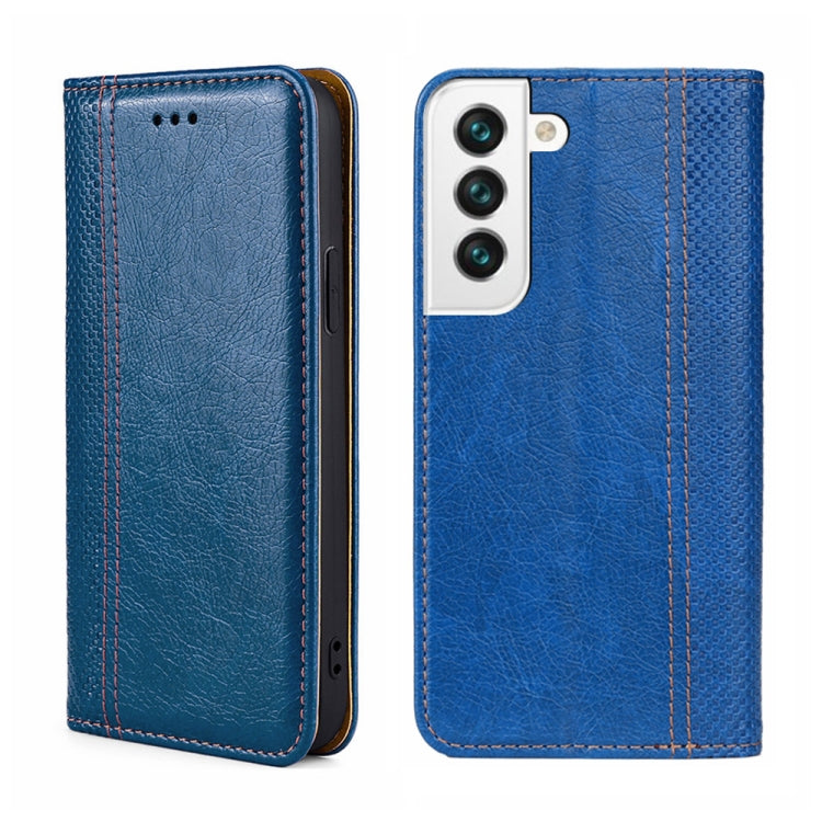 For Samsung Galaxy S22+ 5G Grid Texture Magnetic Flip Leather Phone Case