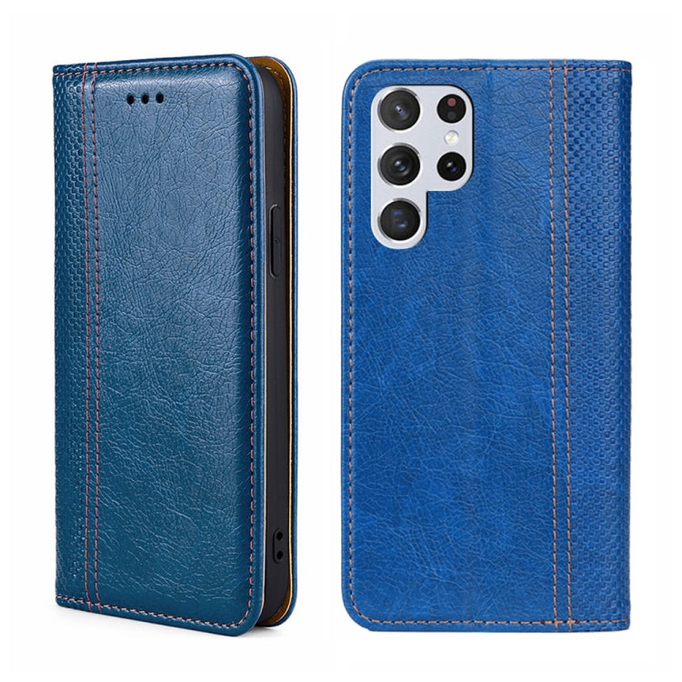 For Samsung Galaxy S22 Ultra 5G Grid Texture Magnetic Flip Leather Phone Case