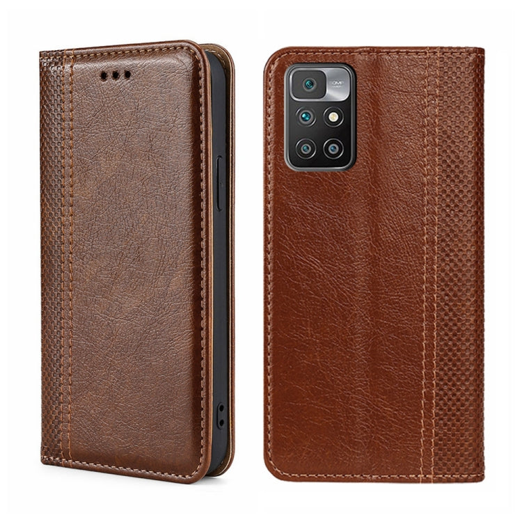 For Xiaomi Redmi 10 Grid Texture Magnetic Flip Leather Phone Case