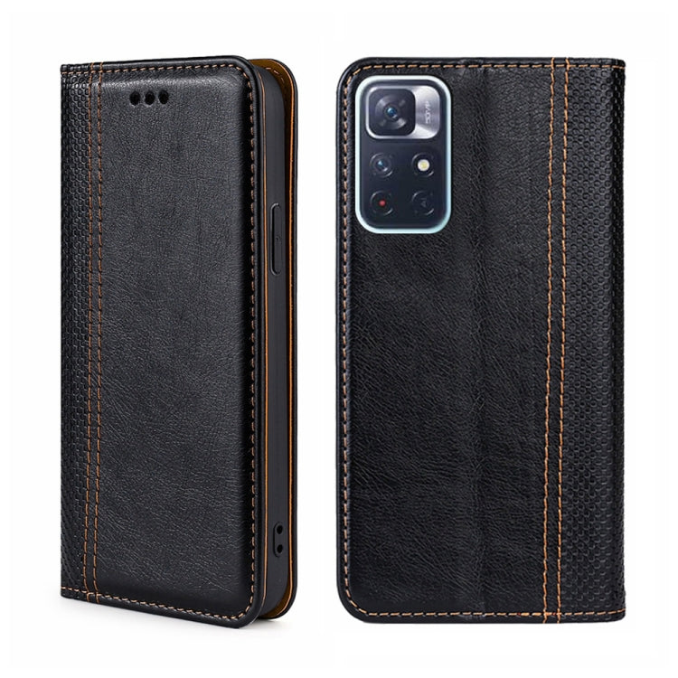 For Xiaomi Redmi Note 11 5G/Poco M4 Pro 5G Grid Texture Magnetic Flip Leather Phone Case