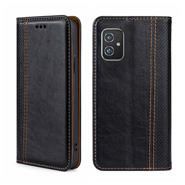For Asus ZenFone 8 ZS590KS Grid Texture Magnetic Flip Leather Phone Case