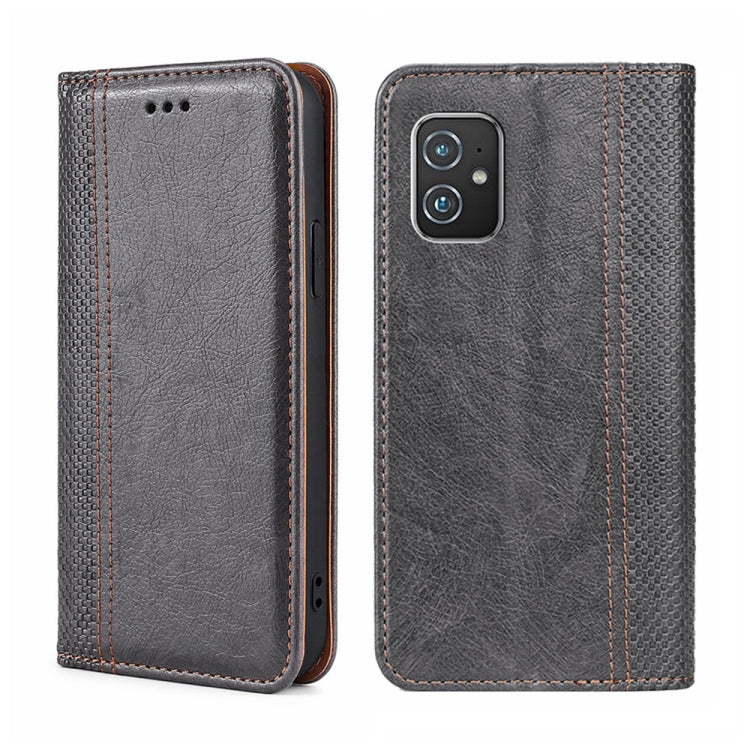 For Asus ZenFone 8 ZS590KS Grid Texture Magnetic Flip Leather Phone Case