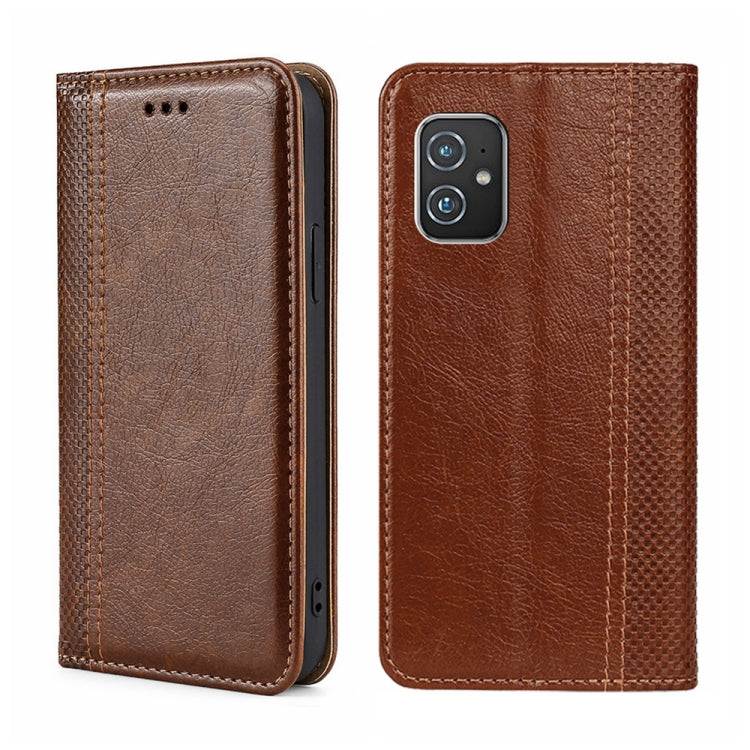 For Asus ZenFone 8 ZS590KS Grid Texture Magnetic Flip Leather Phone Case