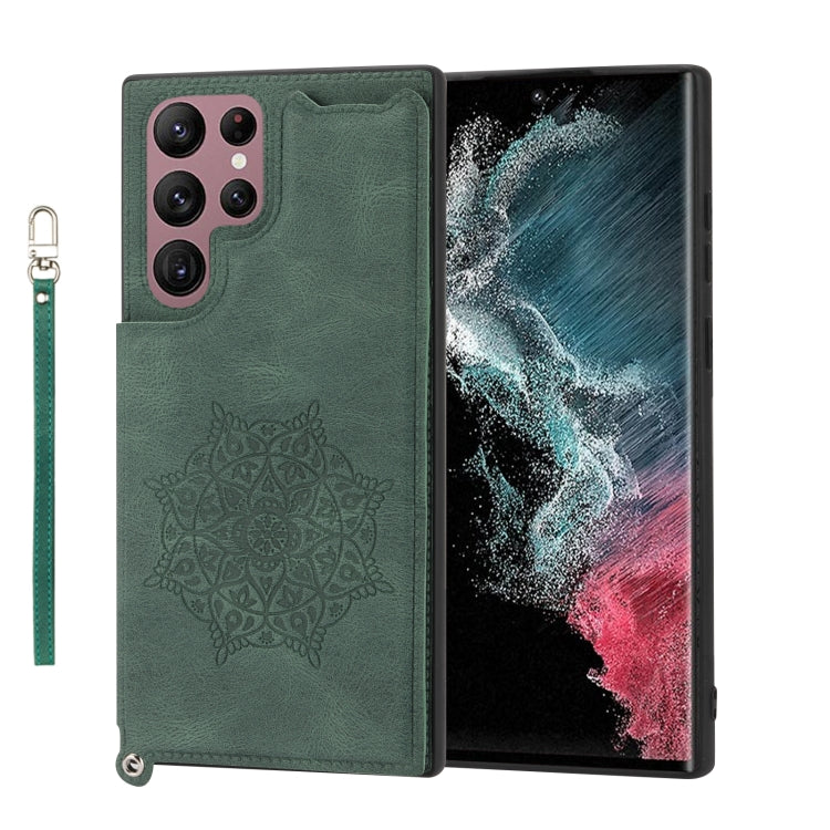 For Samsung Galaxy S22 Ultra Mandala Embossed PU + TPU Phone Case with Holder