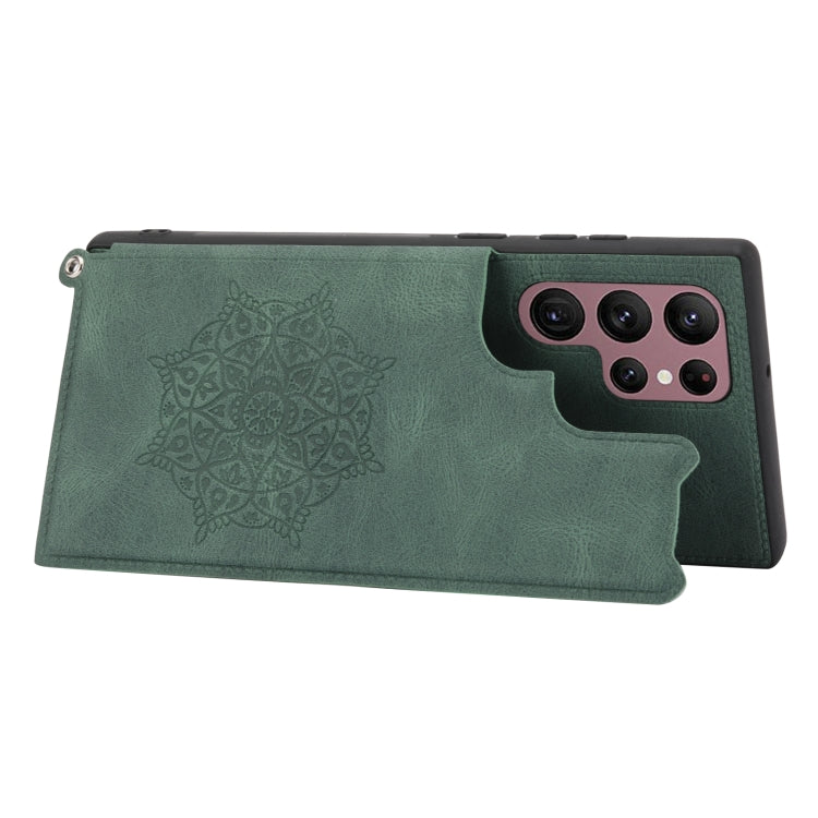 For Samsung Galaxy S22 Ultra Mandala Embossed PU + TPU Phone Case with Holder
