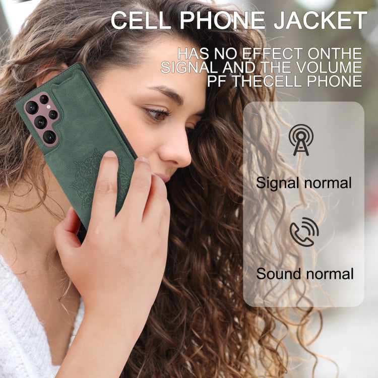 For Samsung Galaxy S22 Ultra Mandala Embossed PU + TPU Phone Case with Holder