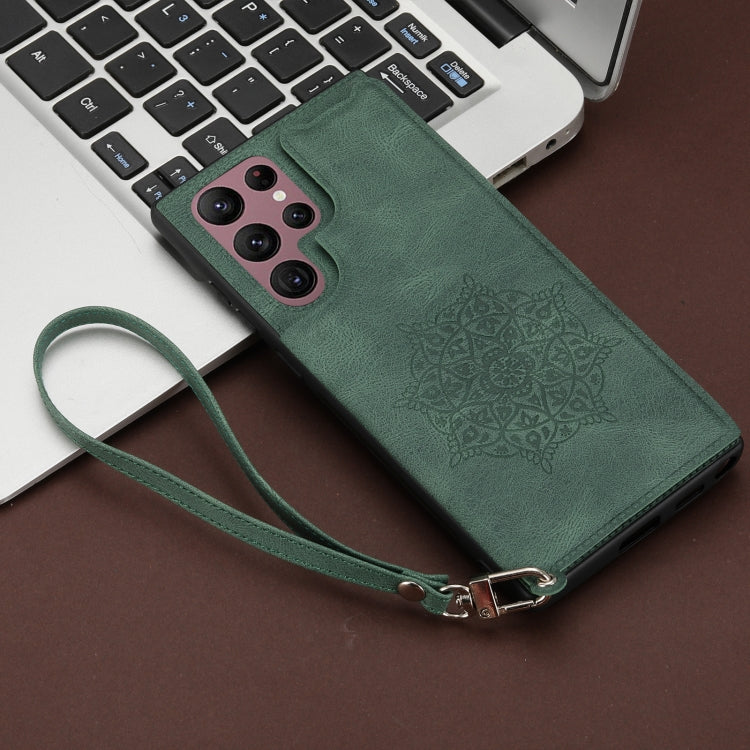 For Samsung Galaxy S22 Ultra Mandala Embossed PU + TPU Phone Case with Holder