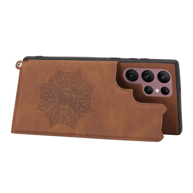 For Samsung Galaxy S22 Ultra Mandala Embossed PU + TPU Phone Case with Holder