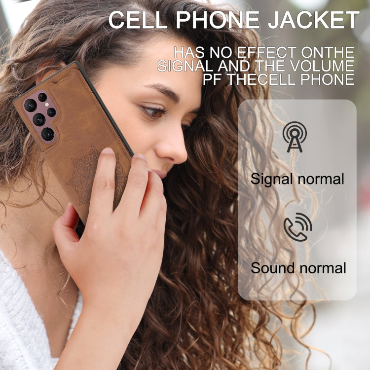 For Samsung Galaxy S22 Ultra Mandala Embossed PU + TPU Phone Case with Holder