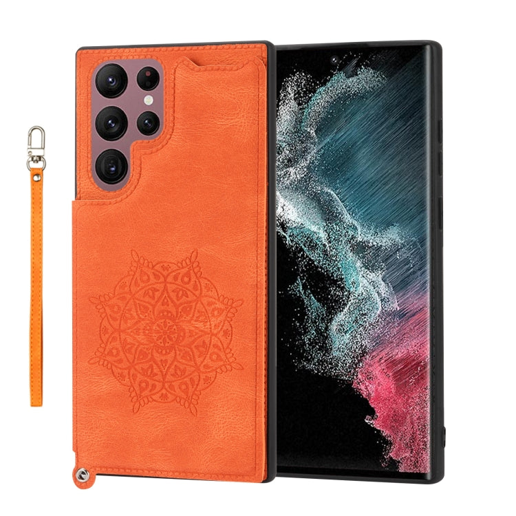 For Samsung Galaxy S22 Ultra Mandala Embossed PU + TPU Phone Case with Holder