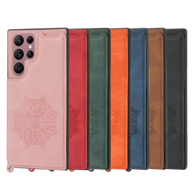 For Samsung Galaxy S22 Ultra Mandala Embossed PU + TPU Phone Case with Holder