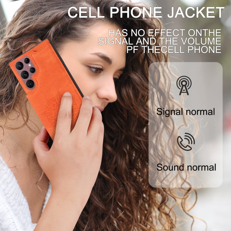 For Samsung Galaxy S22 Ultra Mandala Embossed PU + TPU Phone Case with Holder