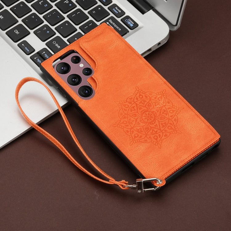 For Samsung Galaxy S22 Ultra Mandala Embossed PU + TPU Phone Case with Holder