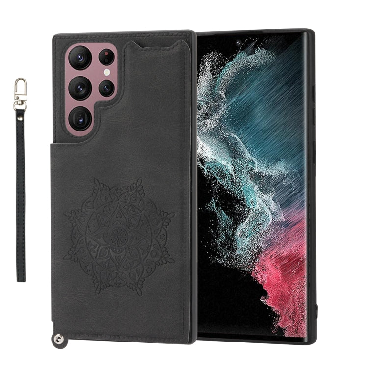 For Samsung Galaxy S22 Ultra Mandala Embossed PU + TPU Phone Case with Holder