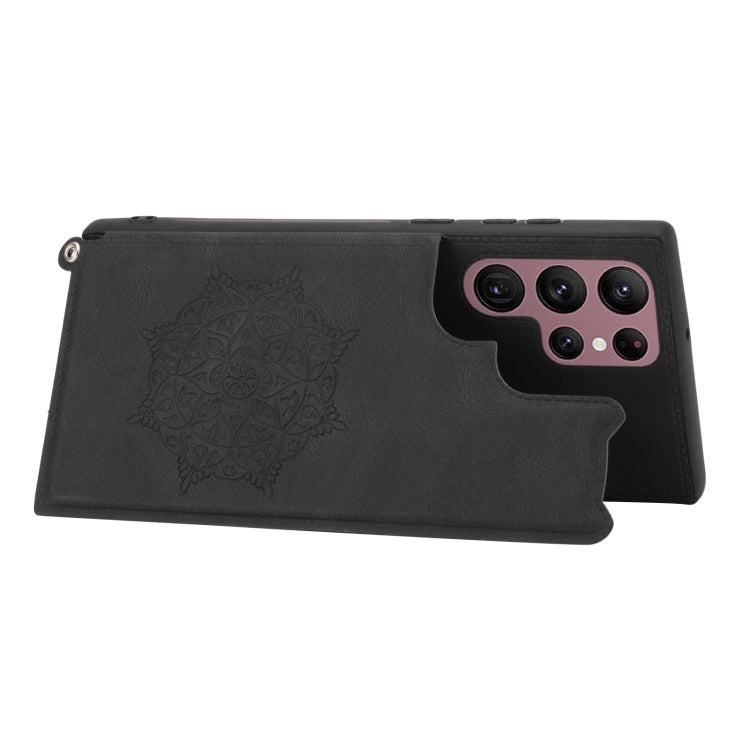 For Samsung Galaxy S22 Ultra Mandala Embossed PU + TPU Phone Case with Holder