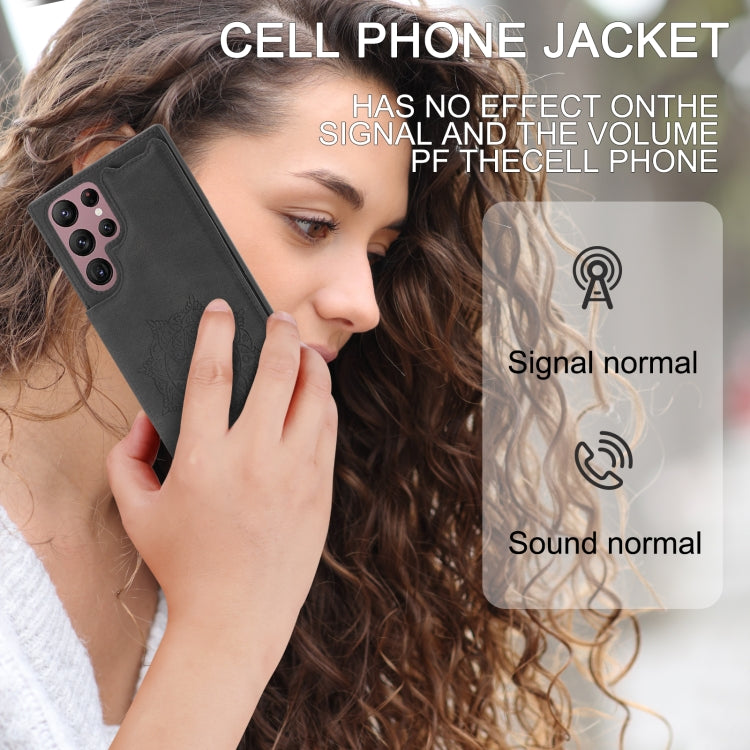 For Samsung Galaxy S22 Ultra Mandala Embossed PU + TPU Phone Case with Holder