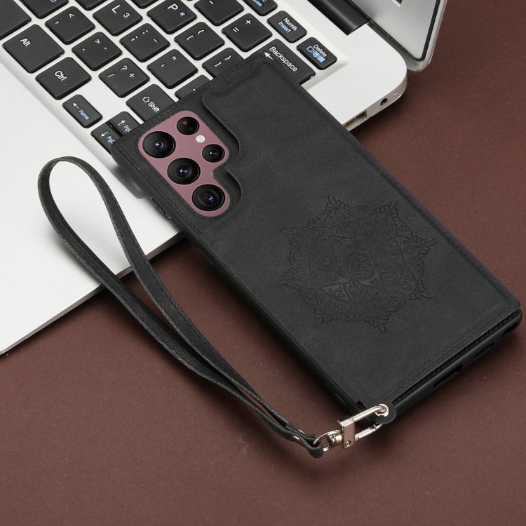 For Samsung Galaxy S22 Ultra Mandala Embossed PU + TPU Phone Case with Holder