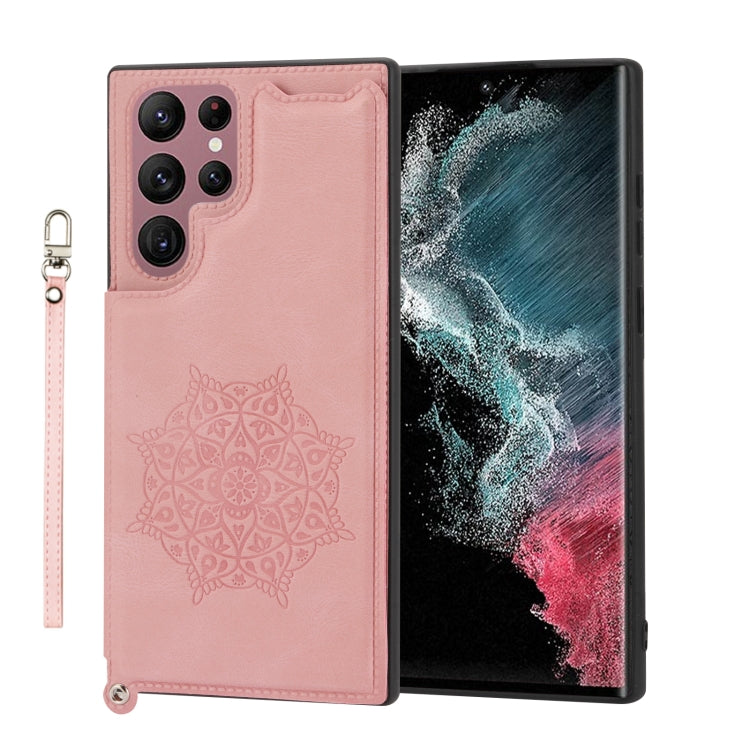 For Samsung Galaxy S22 Ultra Mandala Embossed PU + TPU Phone Case with Holder