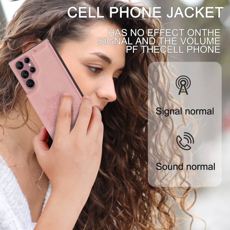 For Samsung Galaxy S22 Ultra Mandala Embossed PU + TPU Phone Case with Holder