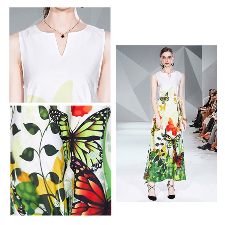 V Neck Sleeveless Butterfly Floral Print Maxi Dress, Size: