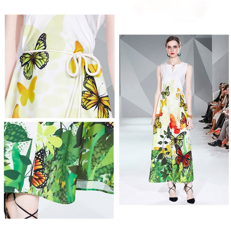 V Neck Sleeveless Butterfly Floral Print Maxi Dress, Size: