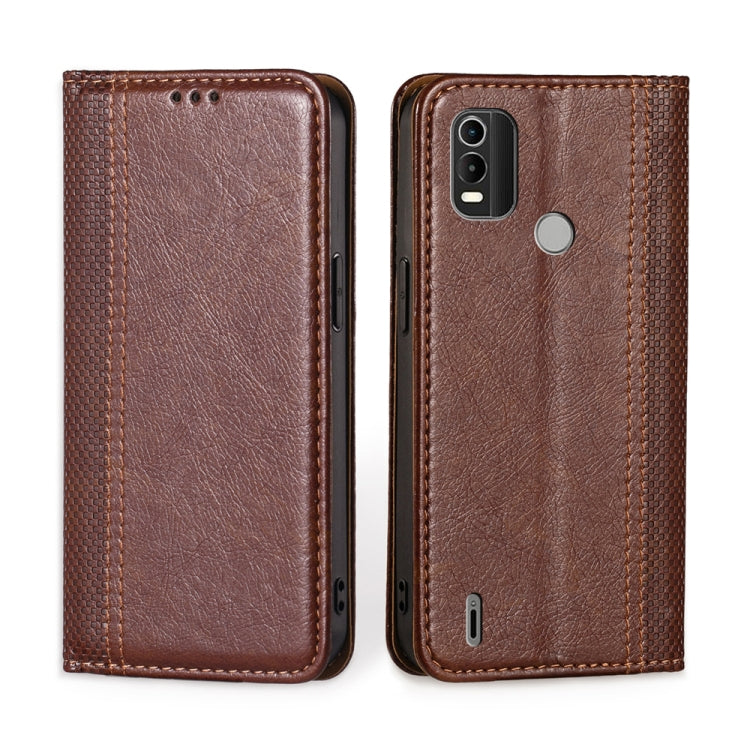 For Nokia C21 Plus Grid Texture Magnetic Flip Leather Phone Case