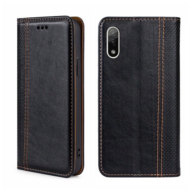 For Sony Xperia Ace II Grid Texture Magnetic Flip Leather Phone Case