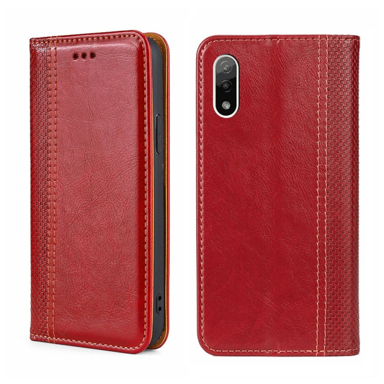 For Sony Xperia Ace II Grid Texture Magnetic Flip Leather Phone Case