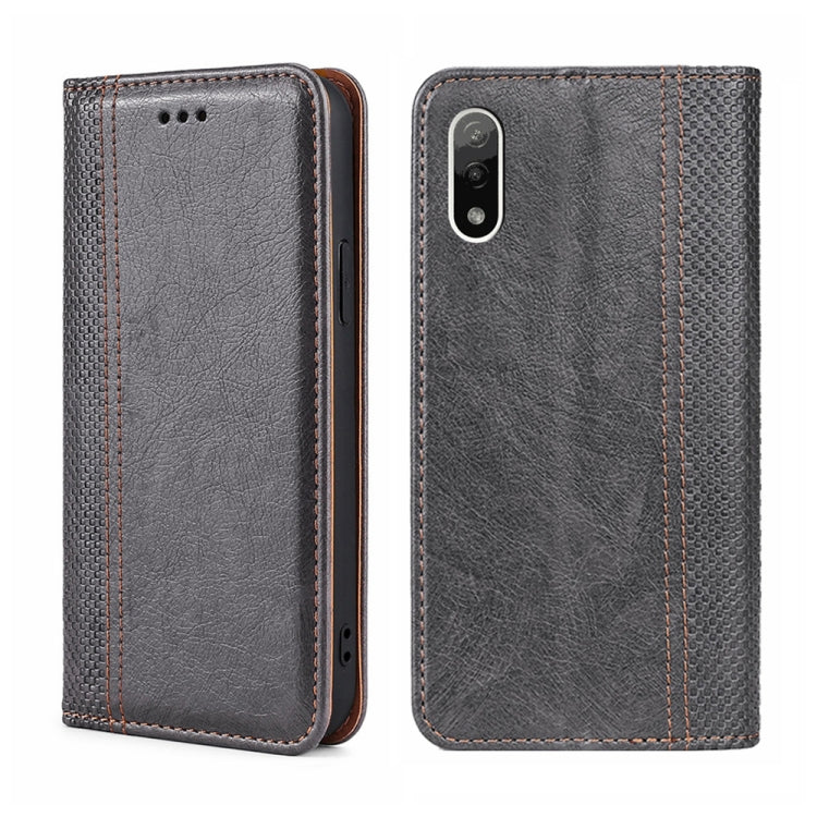 For Sony Xperia Ace II Grid Texture Magnetic Flip Leather Phone Case