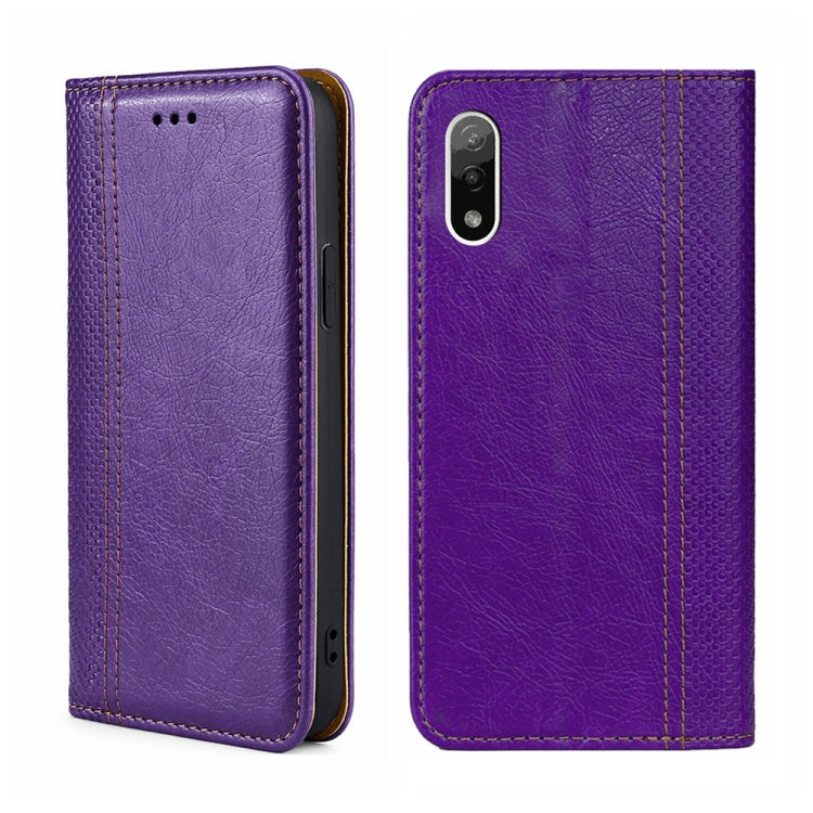 For Sony Xperia Ace II Grid Texture Magnetic Flip Leather Phone Case