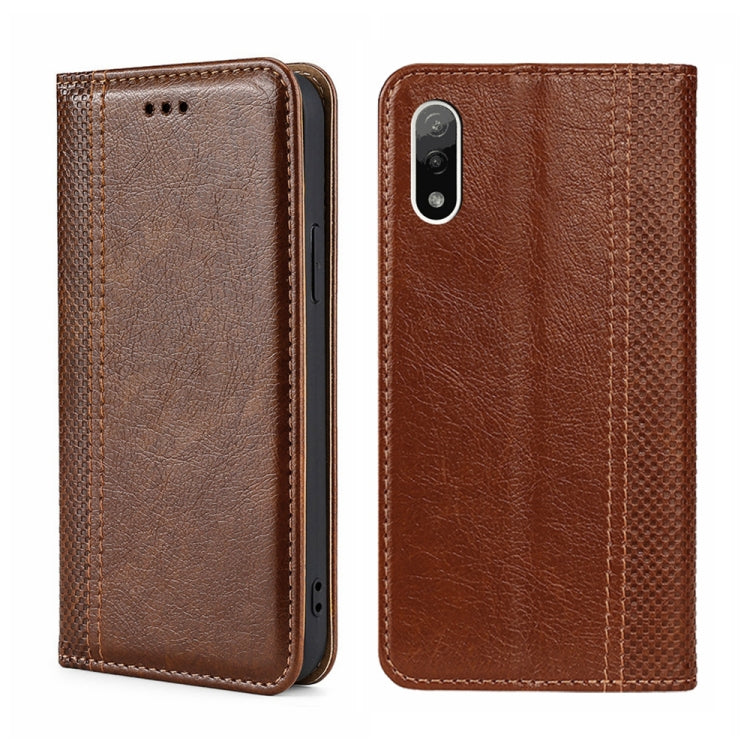 For Sony Xperia Ace II Grid Texture Magnetic Flip Leather Phone Case