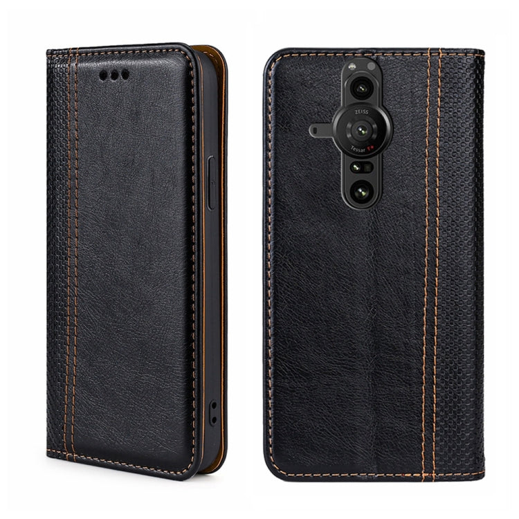 For Sony Xperia Pro-I Grid Texture Magnetic Flip Leather Phone Case