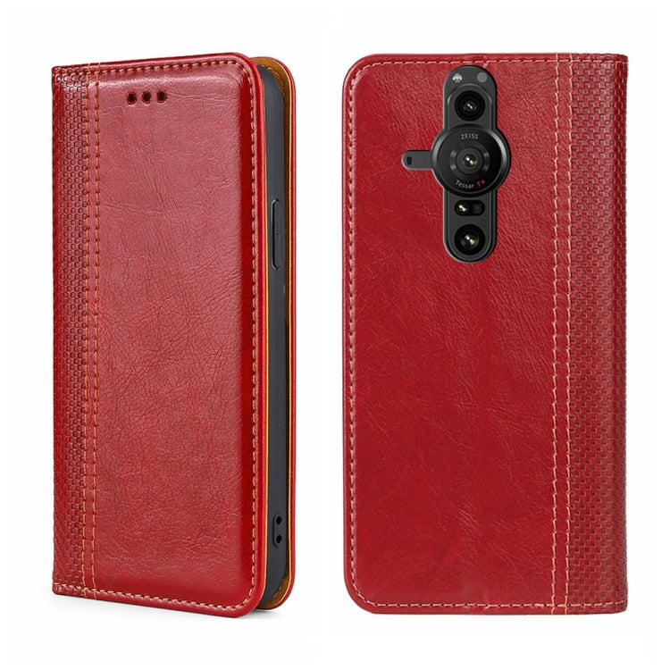 For Sony Xperia Pro-I Grid Texture Magnetic Flip Leather Phone Case