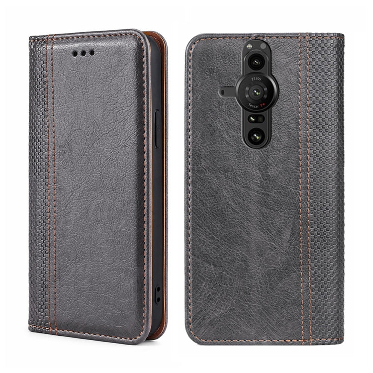 For Sony Xperia Pro-I Grid Texture Magnetic Flip Leather Phone Case