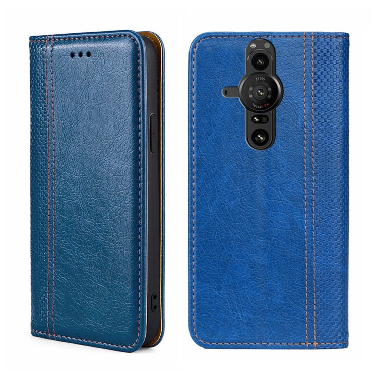 For Sony Xperia Pro-I Grid Texture Magnetic Flip Leather Phone Case