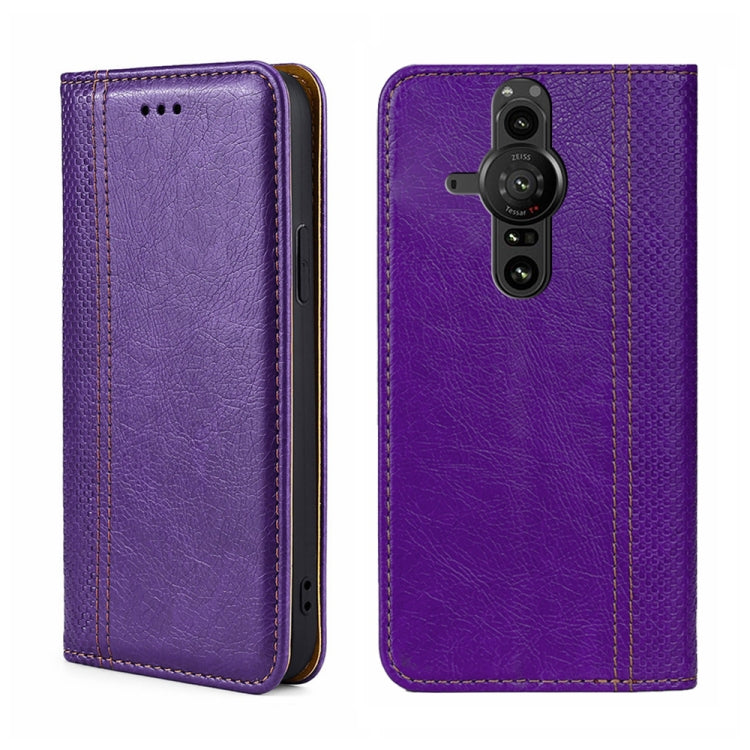 For Sony Xperia Pro-I Grid Texture Magnetic Flip Leather Phone Case