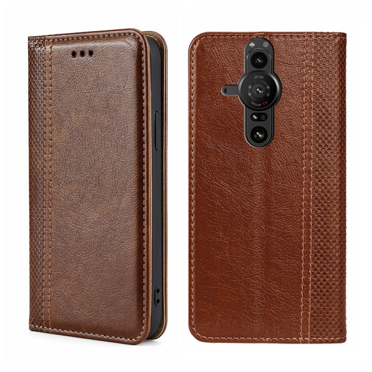 For Sony Xperia Pro-I Grid Texture Magnetic Flip Leather Phone Case