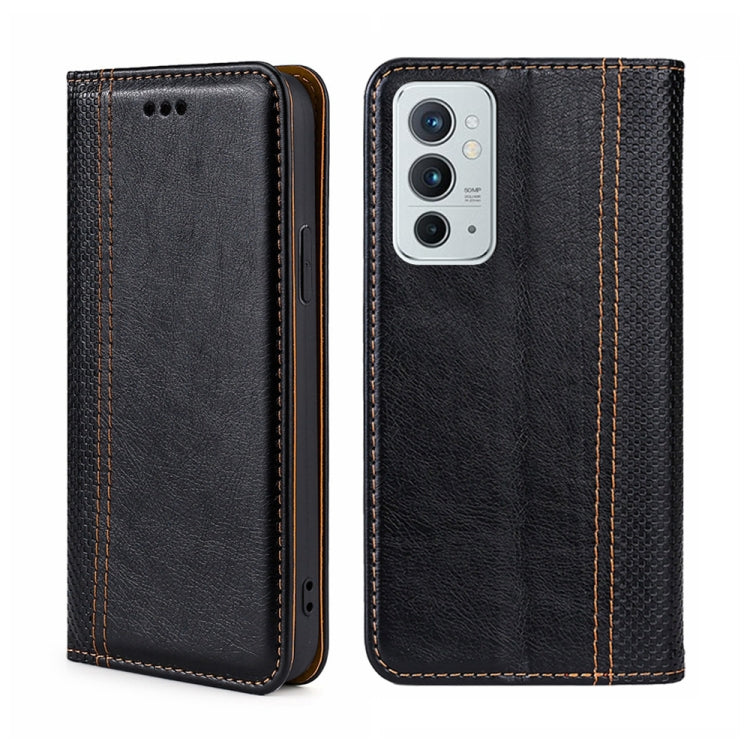 For OnePlus 9RT 5G Grid Texture Magnetic Flip Leather Phone Case