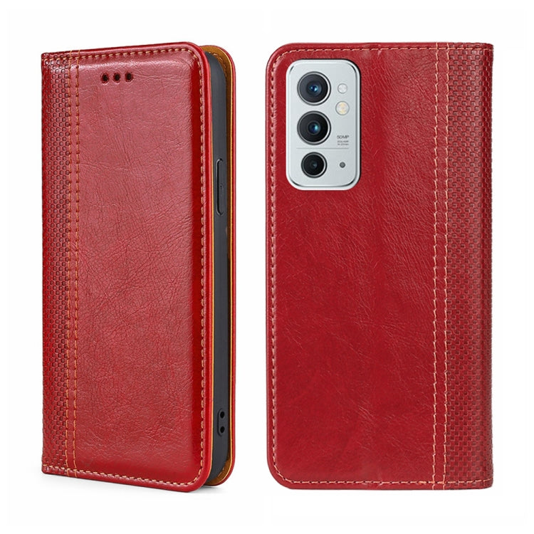 For OnePlus 9RT 5G Grid Texture Magnetic Flip Leather Phone Case