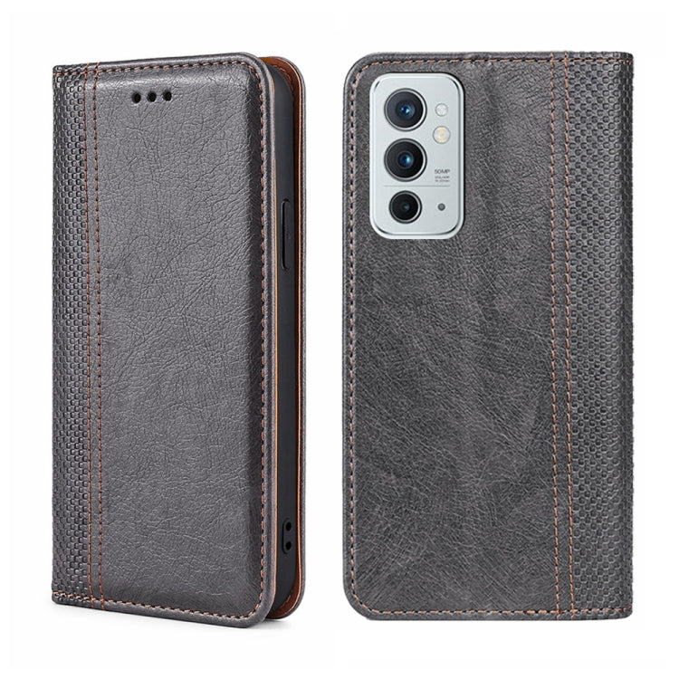 For OnePlus 9RT 5G Grid Texture Magnetic Flip Leather Phone Case