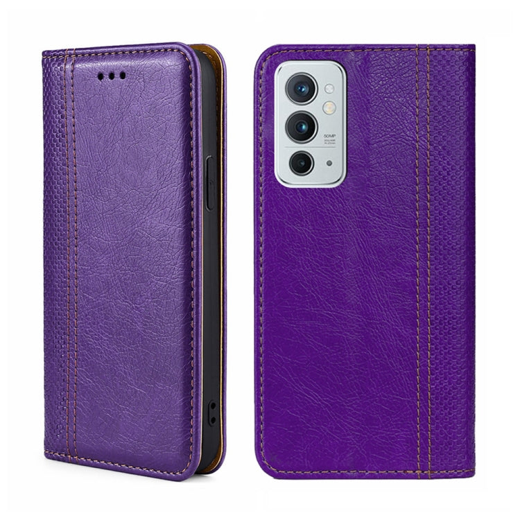 For OnePlus 9RT 5G Grid Texture Magnetic Flip Leather Phone Case
