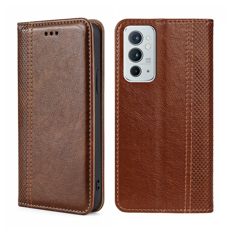 For OnePlus 9RT 5G Grid Texture Magnetic Flip Leather Phone Case