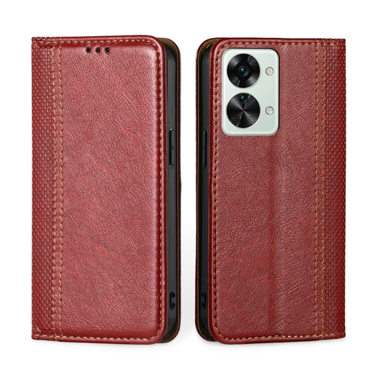 For OnePlus Nord 2T Grid Texture Magnetic Flip Leather Phone Case