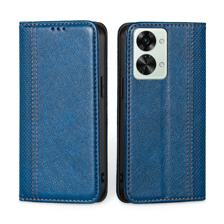 For OnePlus Nord 2T Grid Texture Magnetic Flip Leather Phone Case