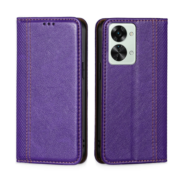 For OnePlus Nord 2T Grid Texture Magnetic Flip Leather Phone Case
